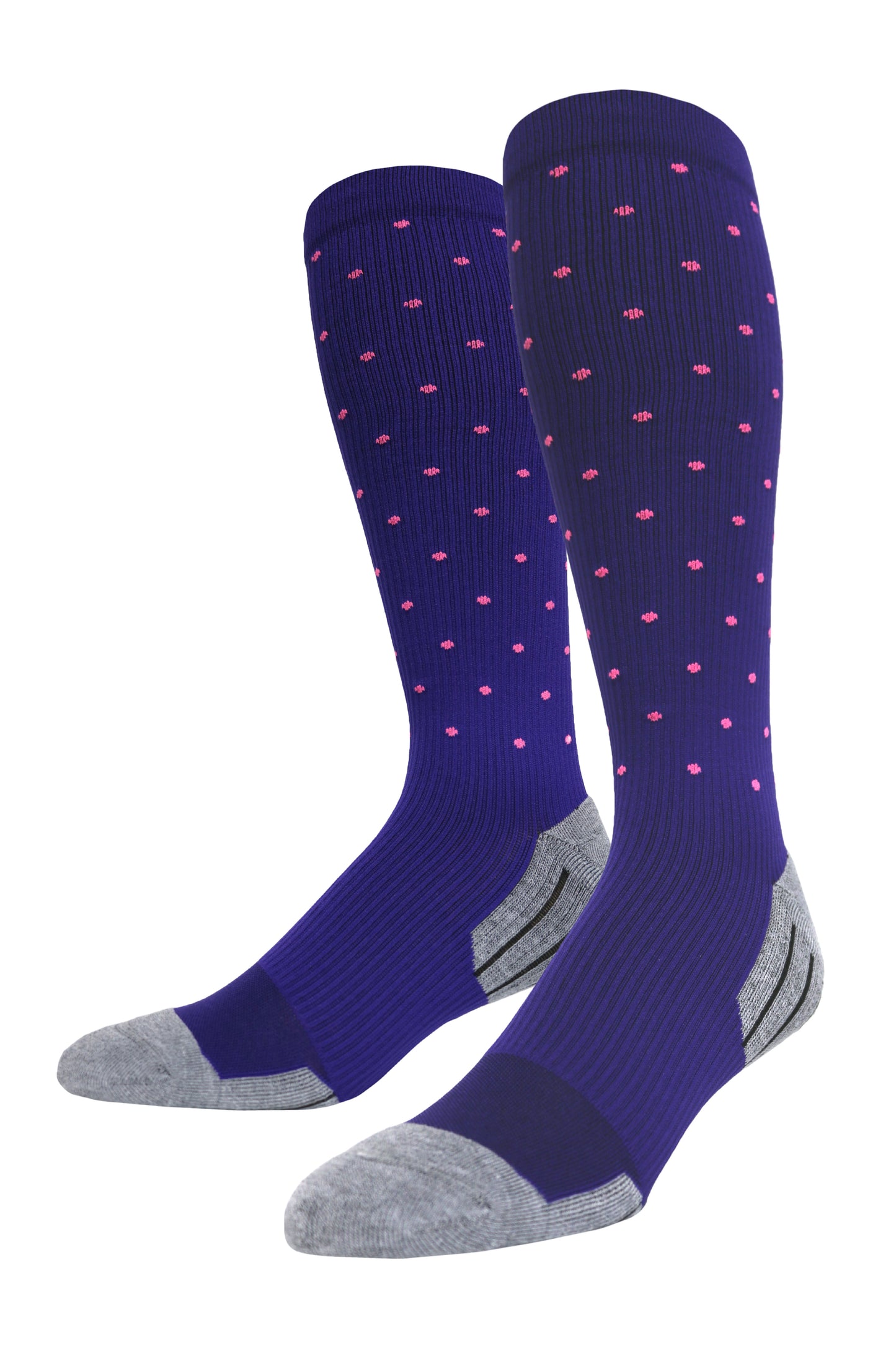 Wide Calf Compression - Purple with Pink Polka Dots